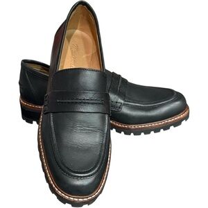 New Madewell The Corinne Lugsole Loafer True Black Leather Shoes Size 7.5